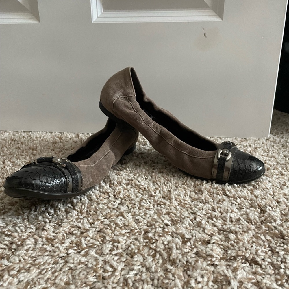 AGL Brown and Black Cap Toe Leather Ballet Flats Size 40 US 10